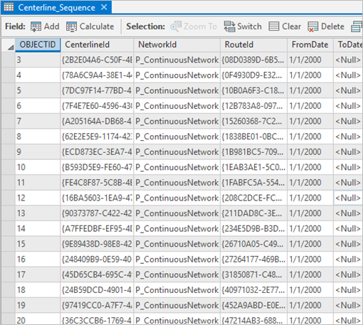 Centerline sequence table example Centerline sequence table example